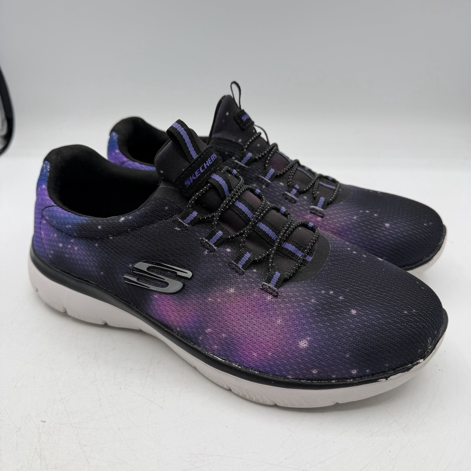 Skechers Summits Galaxy Dream Shoes Womens Sz 7.5 W Wide Black/Purple Slip On